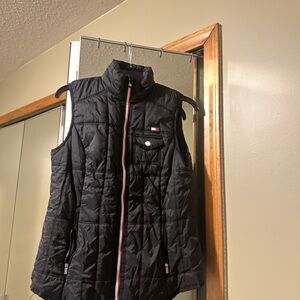 Tommy Hilfiger Women's Black Quilted Vest with Red Accents